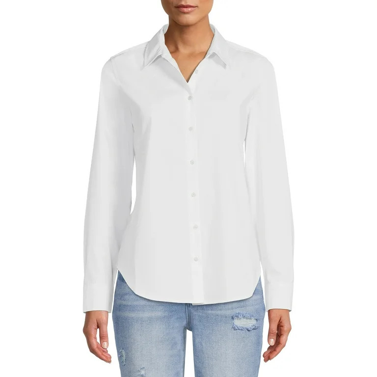 Time and Tru Women's Core Button Front Shirt | Walmart (US)