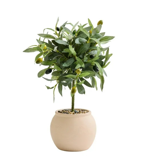 Better Homes & Gardens Realistic Artificial Olive Plant with Tan Ceramic Vase, 15-Inch | Walmart (US)