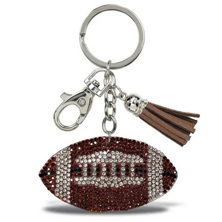 Aqua79 Football Keychain - Sparkling Rhinestones Charm with Tassel Fashionable Stylish Polyester PU Cute Key Ring Bling Crystal Jewelry Accessory with Clasp For Keychain Bag Purse and Backpack | Walmart (US)