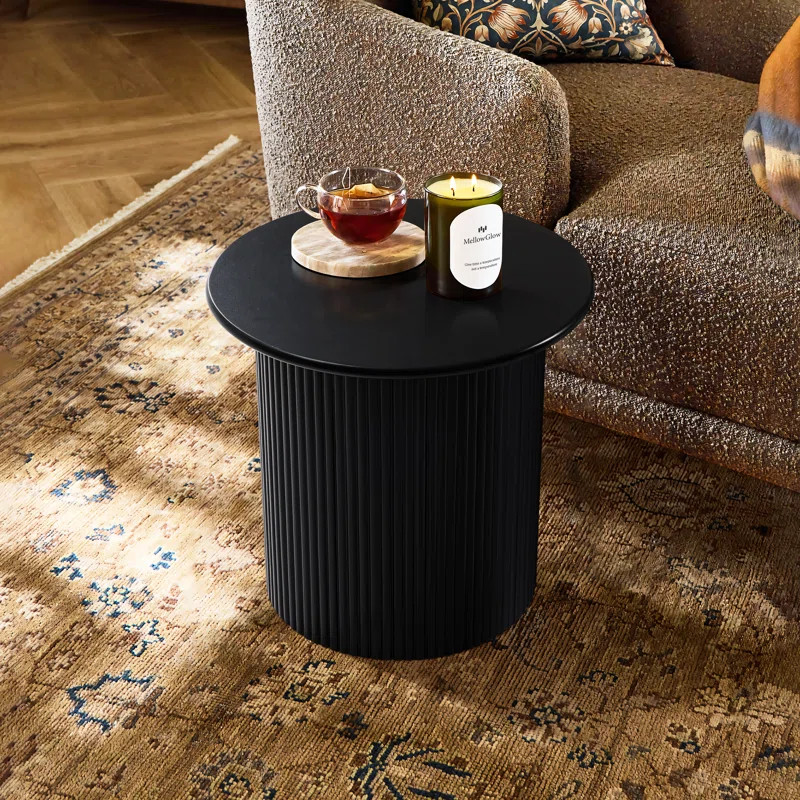 Wrought Studio™ Compact Size Round Side Table with Black Fluted Fir & MDF Wood Accent & Reviews... | Wayfair North America