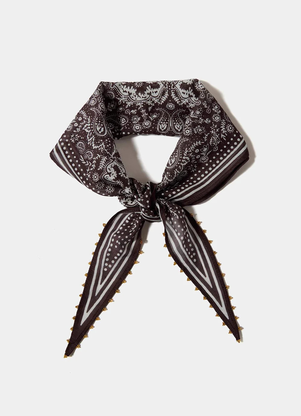 Brown Paisley Print Beaded Neck Scarf | Mint Velvet
