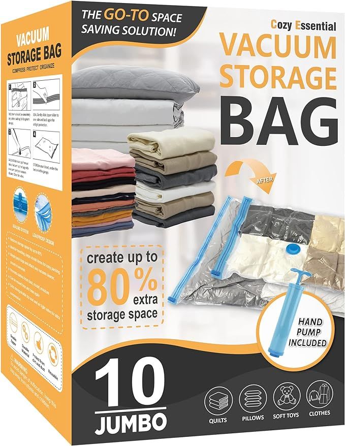 10 Jumbo Vacuum Storage Bags, Space Saver Bags Compression Storage Bags for Comforters and Blanke... | Amazon (US)