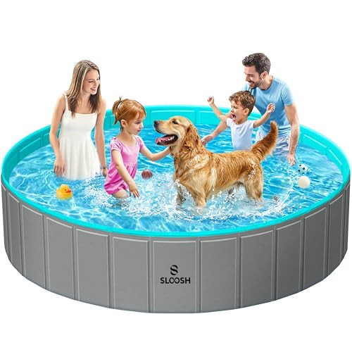 SLOOSH Foldable Dog Kiddie Pool - Portable Hard Plastic Doggie Swimming Pool, Anti-Slip Collapsible Pets Bath Tub Suitable for Kids Indoor Outdoor Backyard Use (71" x 12", Grey) | Amazon (US)