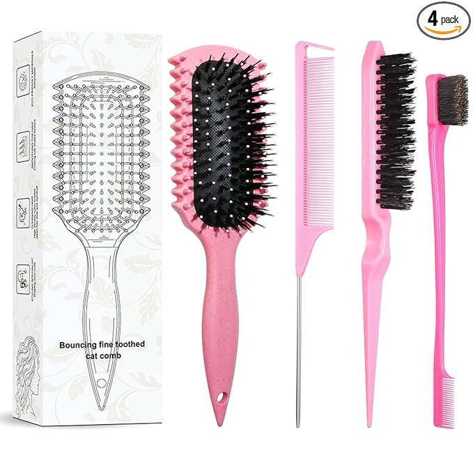Bounce Curl Brush, Curl Defining Brush with 3 Pcs Slick Back Hair Set Bristle Edge Control Teasin... | Amazon (US)