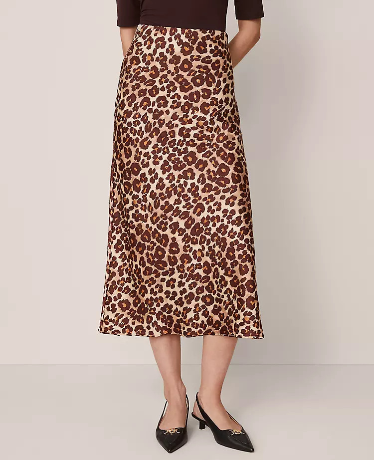 Animal Print Satin Bias Slip Skirt | Ann Taylor