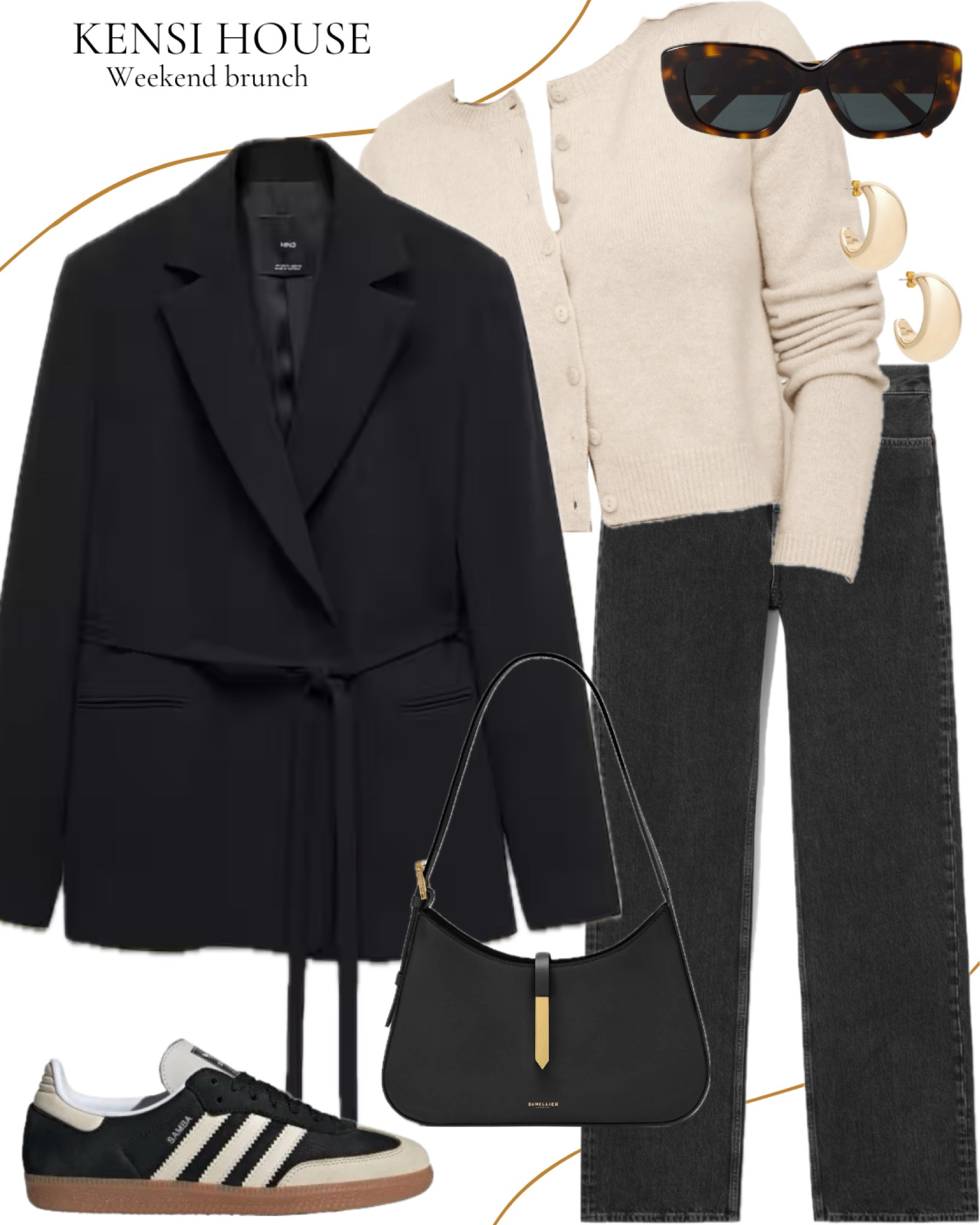 Transitional season outfit
Black belted blazer, beige cardigan, dark grey jeans, shoulder bag, adidas sambas, Celine sunglasses 

#LTKSeasonal #LTKSpringSale #LTKstyletip