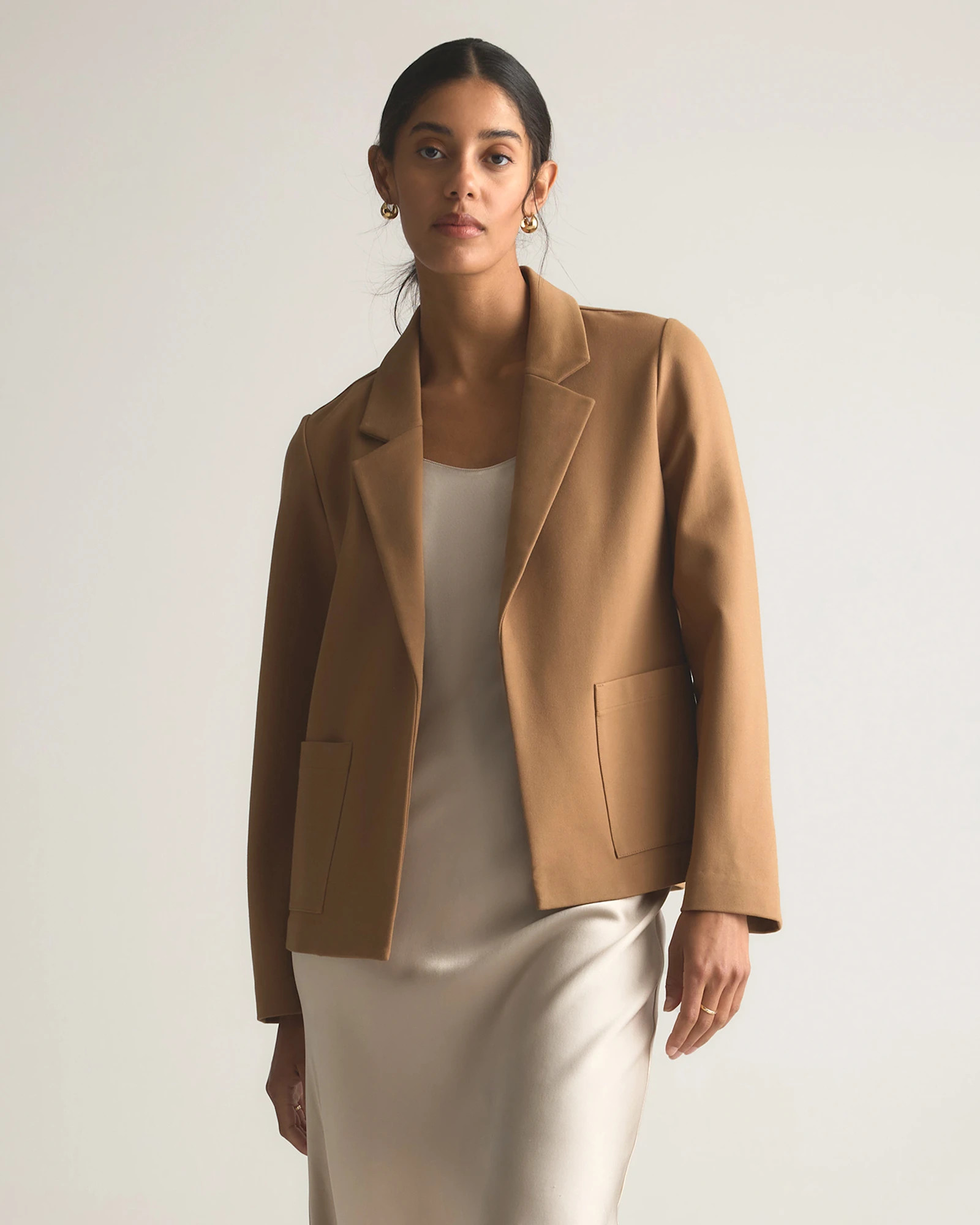 Quince | Women's Ultra-Stretch Ponte Open Blazer in Black, Size Large, Rayon | Quince