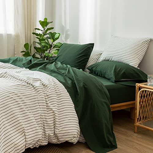 MooMee Bedding Sheet Set 100% Washed Cotton Linen Like Textured Breathable Durable Soft Comfy (Fores | Amazon (US)