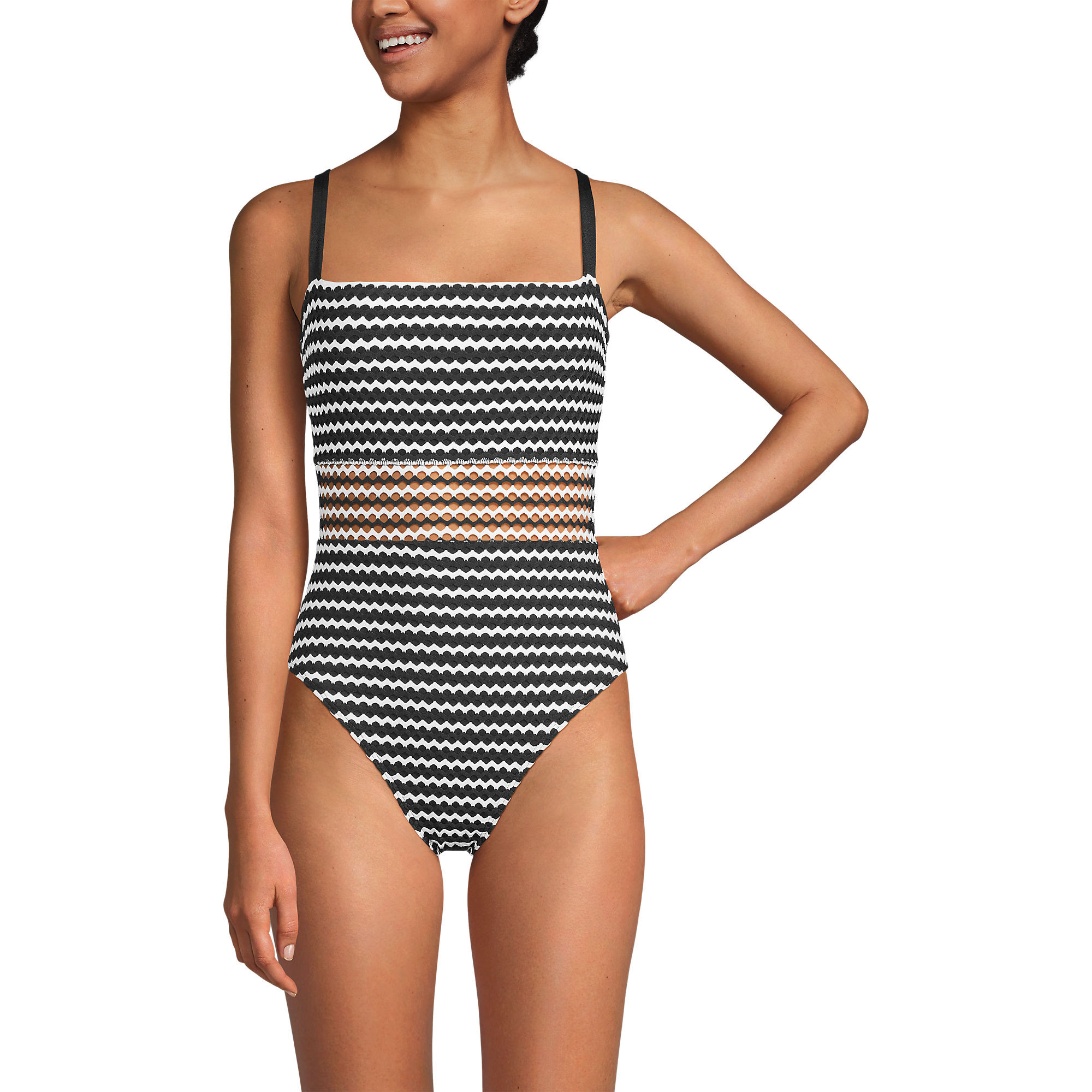 Women's Long Crochet Square Neck High Leg One Piece Swimsuit | Lands' End (US)