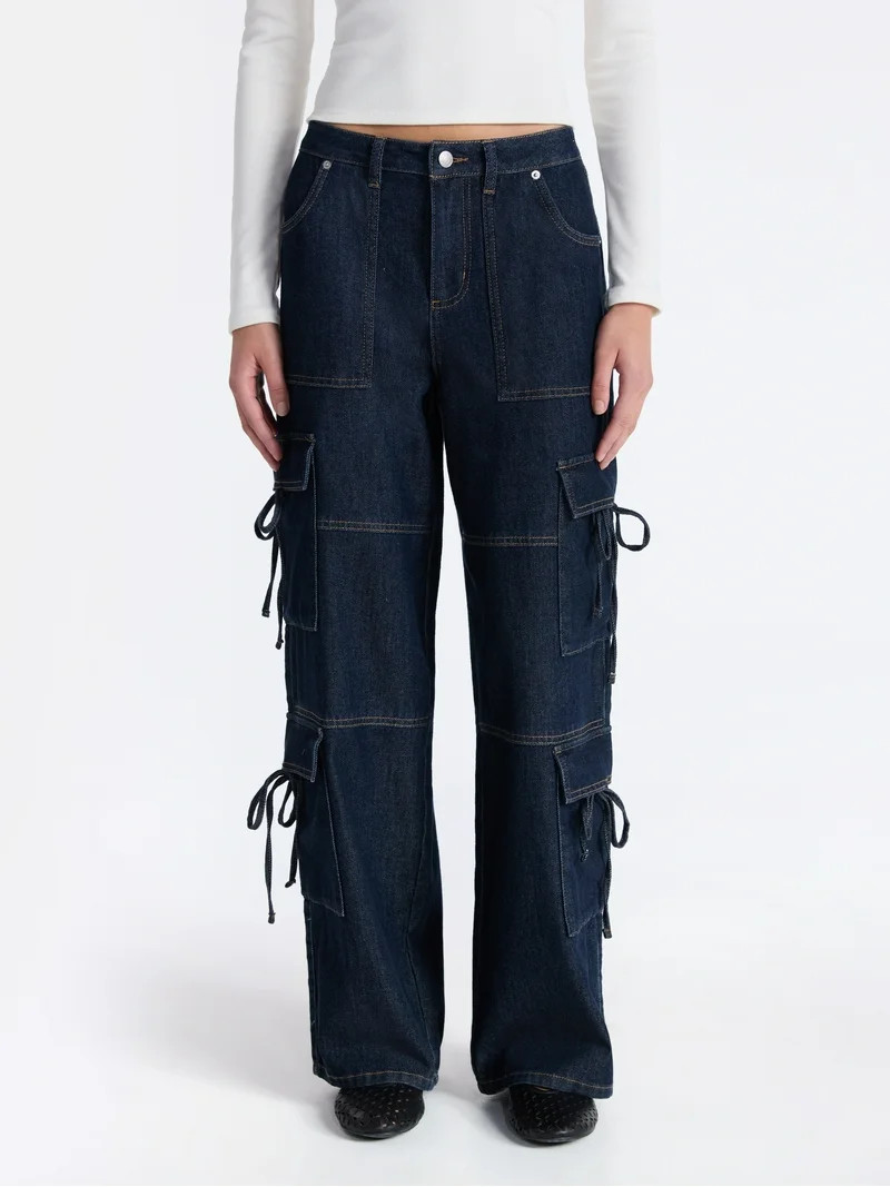 No Boundaries Bow Cargo Jeans, 30.5” Inseam, Women's | Walmart (US)