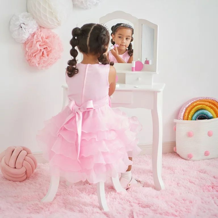 Teamson Kids Little Princess Ashlev Wooden Vanity Playset with Stool, White/Pink - Walmart.com | Walmart (US)