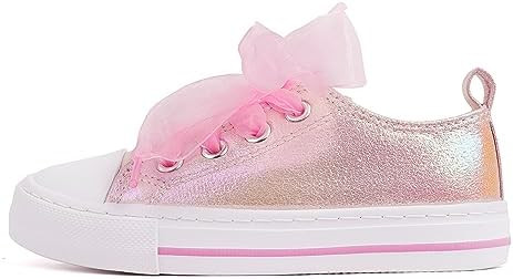 HugRain Little Girls Kids Classic Sparkle Low Top Lace Up Sneakers Walking Shoes | Amazon (US)