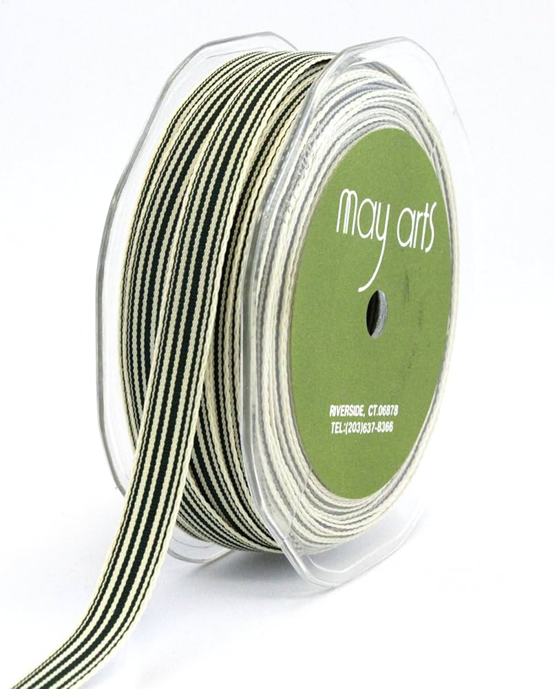 May Arts 3/8-Inch Wide Ribbon, Green Grosgrain Stripe | Amazon (US)