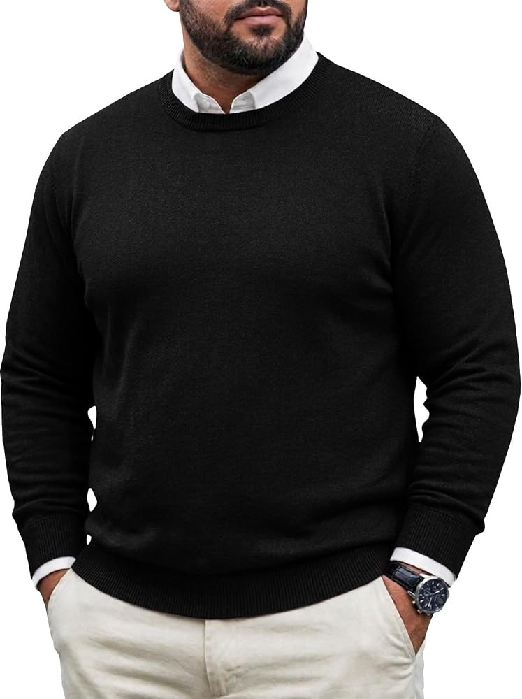 Runcati Mens Big and Tall Crewneck Sweater Casual Knit Plus Size Pullover | Amazon (US)