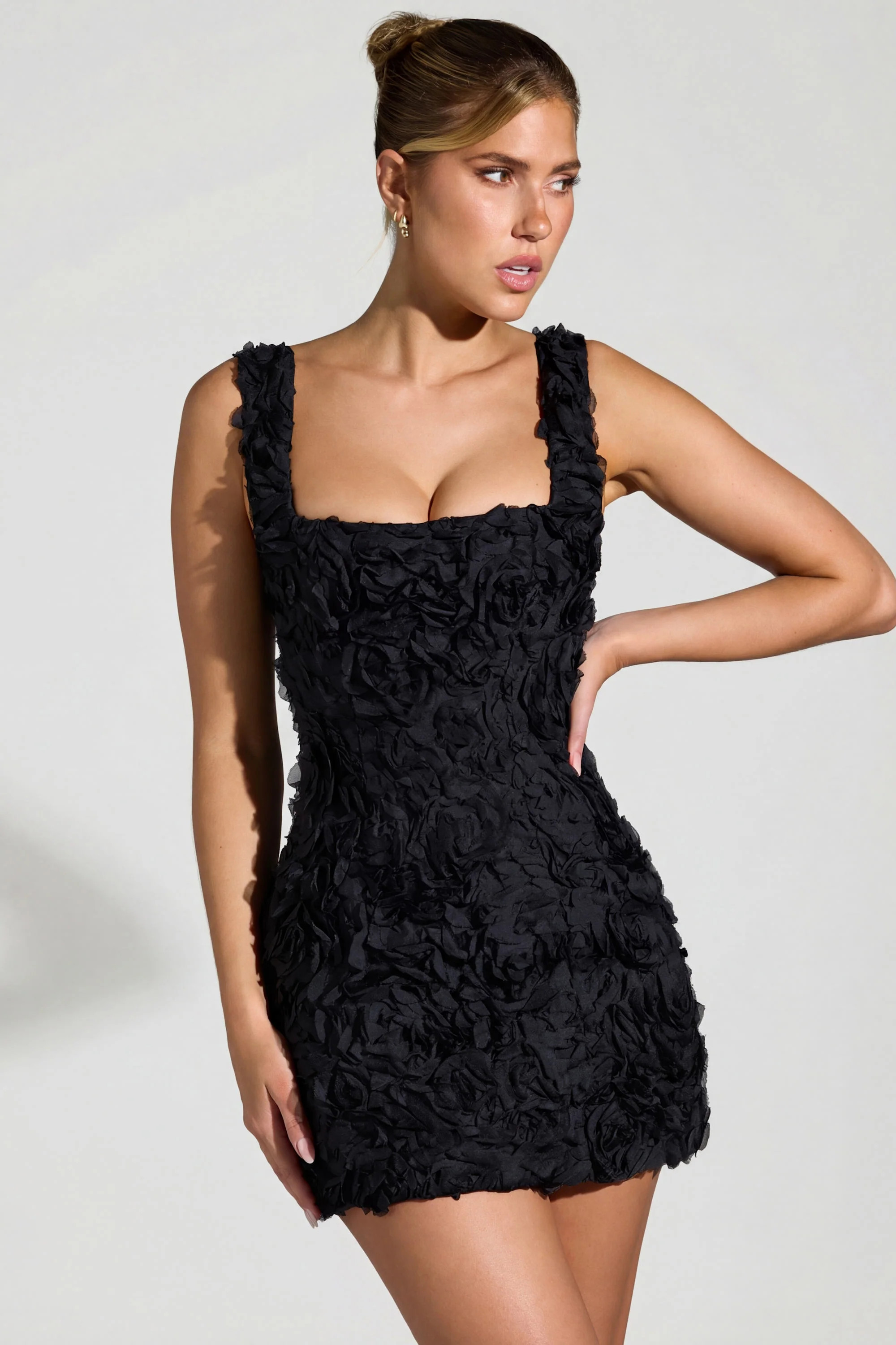 Floral-Appliqué Corset Mini Dress in Black | Oh Polly