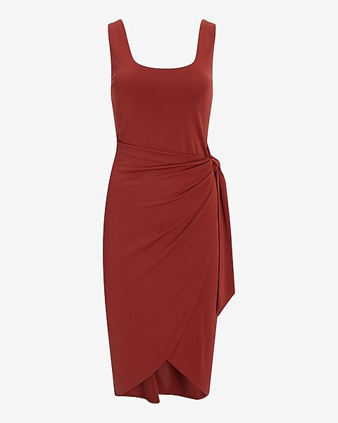 Body Contour Built-In Compression Wrap Front Tie Waist Midi Dress | Express
