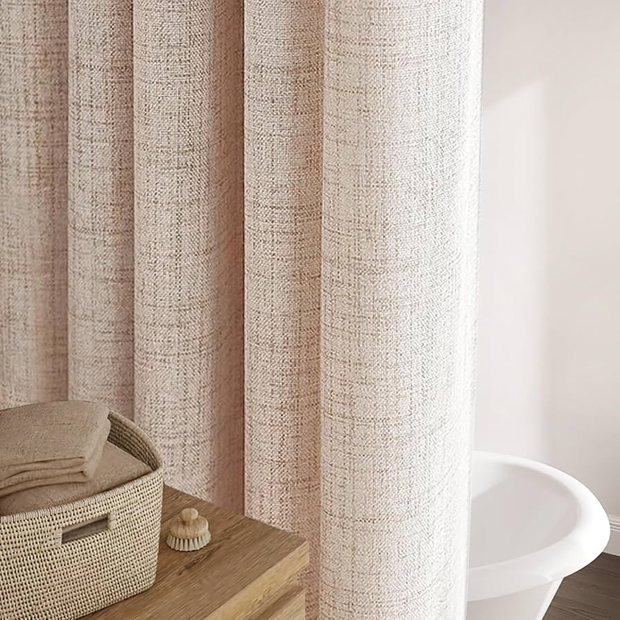 Awellife Beige Linen Style Shower Curtain Set with 12 Durable Hooks - Textured Fabric Heavy Cloth... | Amazon (US)