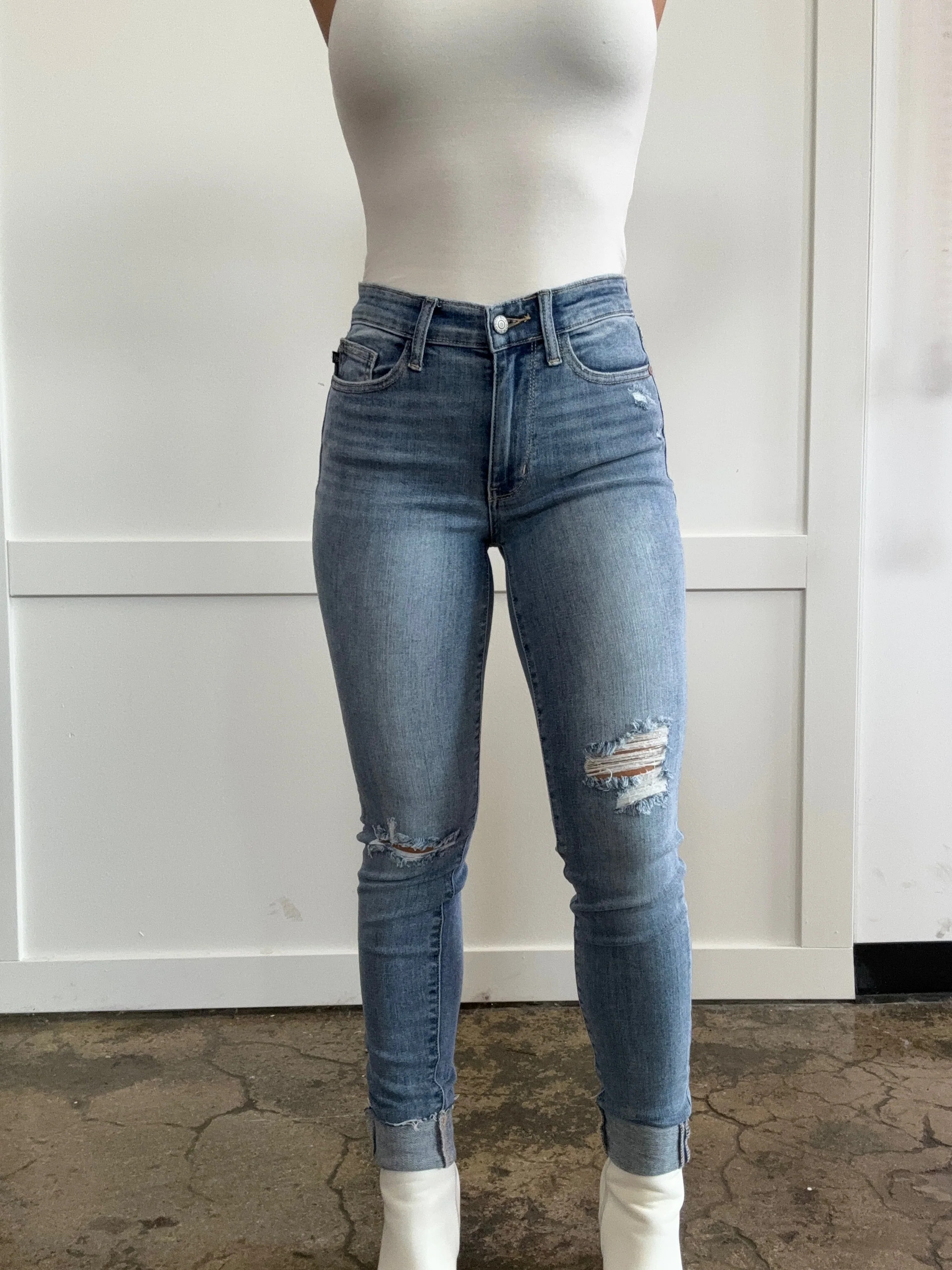 Adore You Mid Rise Cuffed Skinny Jeans | Willow Boutique