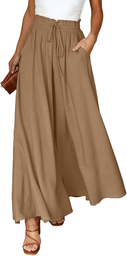 Dokotoo Pants for Women Casual Elastic Waist Wide Leg Pants with Pockets | Amazon (US)