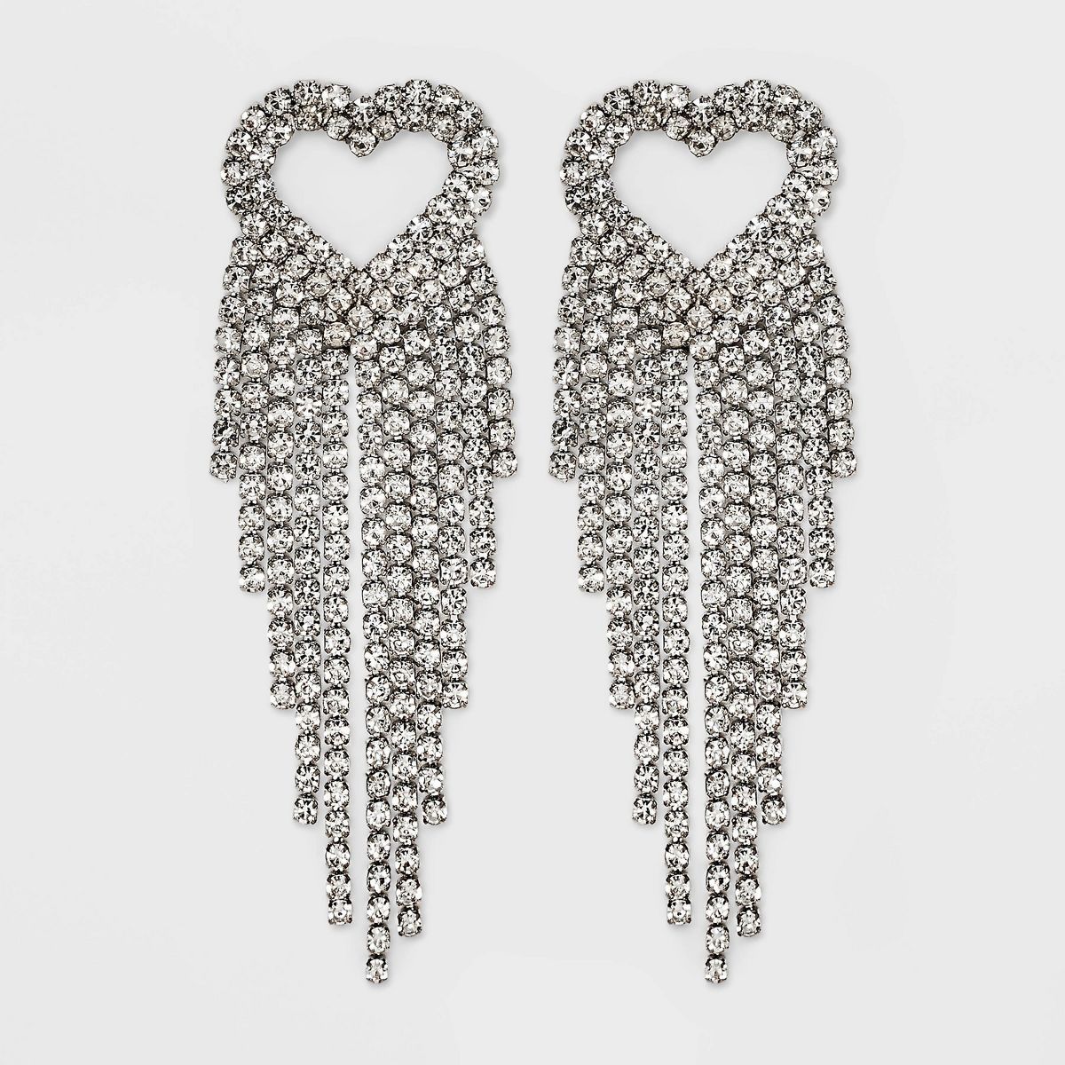 Pave Heart with Fringe Cubic Zirconia Drop Earrings - Wild Fable™ Silver | Target