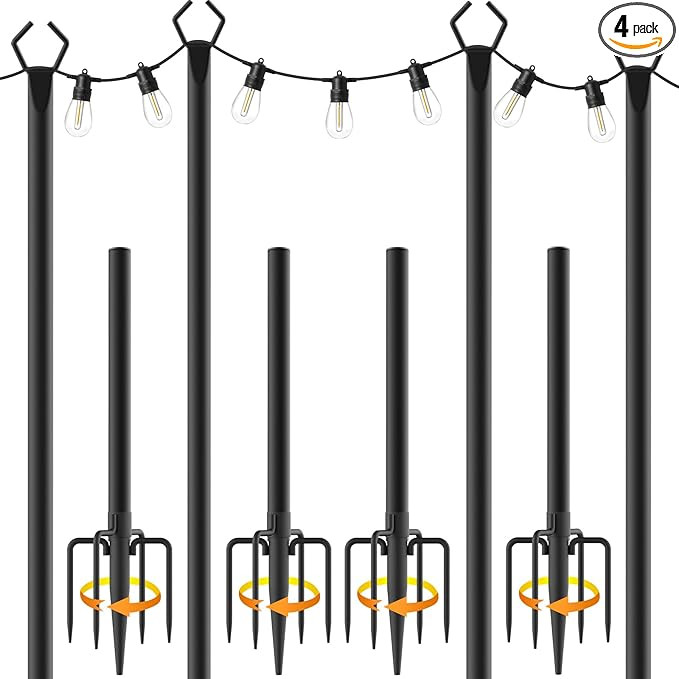 AILBTON 10Ft String Light Poles 4 Pack,Light Poles for Outside Lights,Outdoor with Fence Brackets... | Amazon (US)