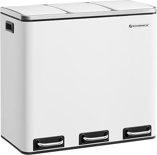SONGMICS Trash Can, 3 x 4.8 Gallon Garbage Can, 14.4 Gallon Recycle Bin with Soft-Close Lids, Ped... | Amazon (US)