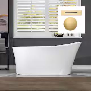 67 in. Acrylic Freestanding Flatbottom Single Slipper Bathtub with Brushed Gold Overflow and Drai... | The Home Depot