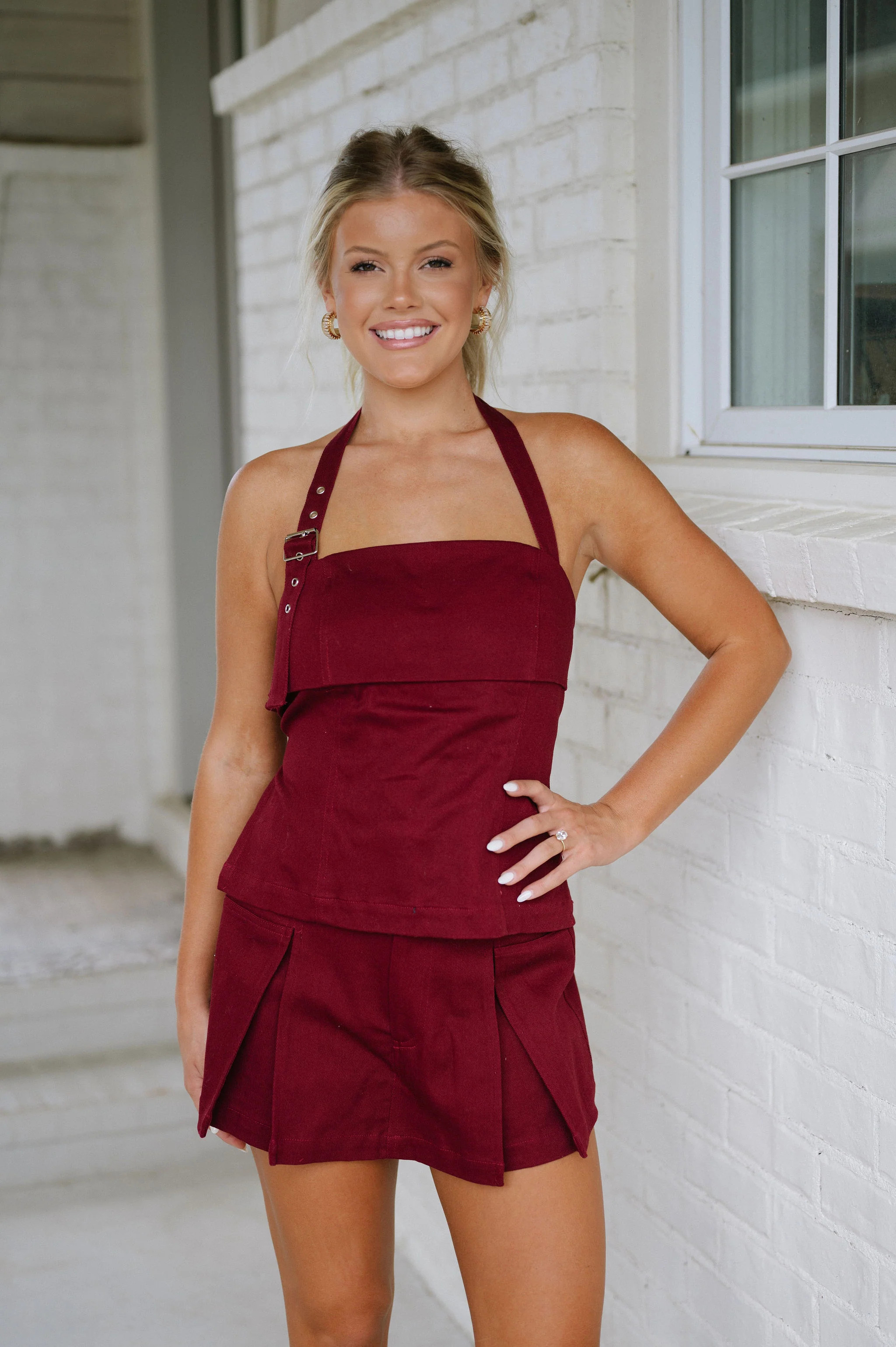 Harlow Square Neck Buckle Skort Set-Maroon//DOORBUSTER | These Three