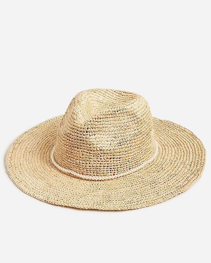 Wide-brim packable straw hat with pearls | J.Crew US