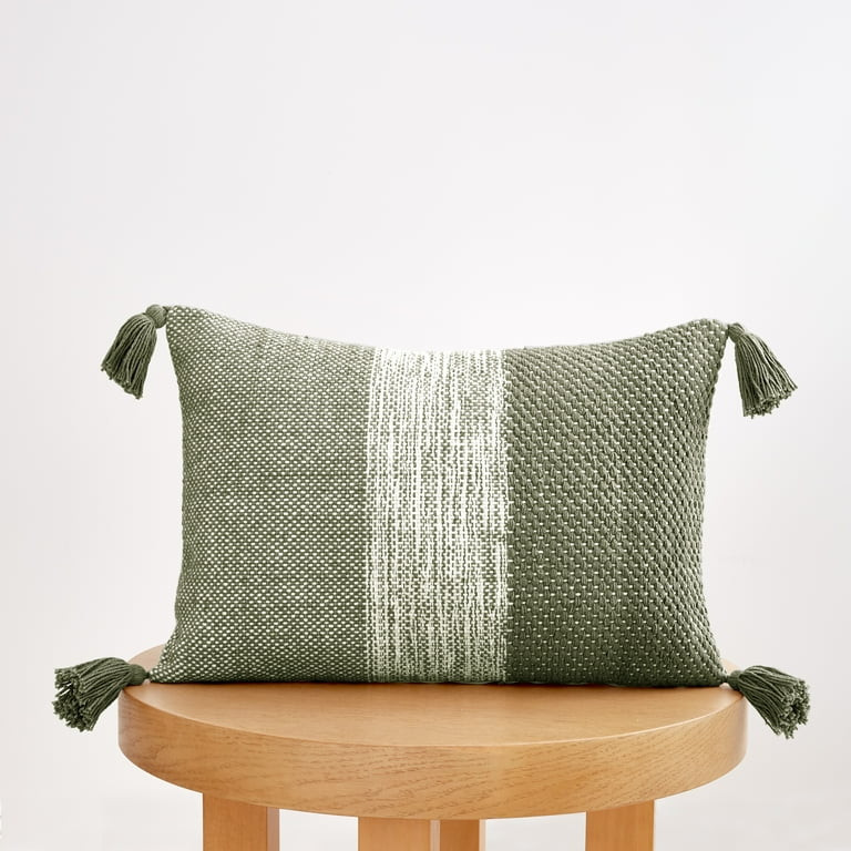 Gap Home Blocked Slub Decorative Oblong Throw Pillow with Tassels, Olive, 14" x 20" | Walmart (US)