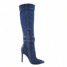 [JENS-2] Women Denim Thigh High Stiletto Heel Boots Pointy Toe Over Knee High Boot | Spider Party | SHEIN