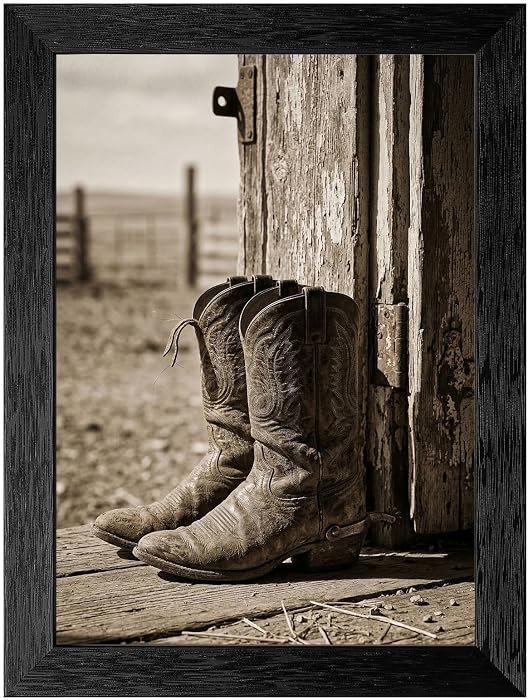 Rustic Cowboy Boots Framed Wall Art, Vintage Western Sepia Photography in Textured Black Frame, R... | Amazon (US)