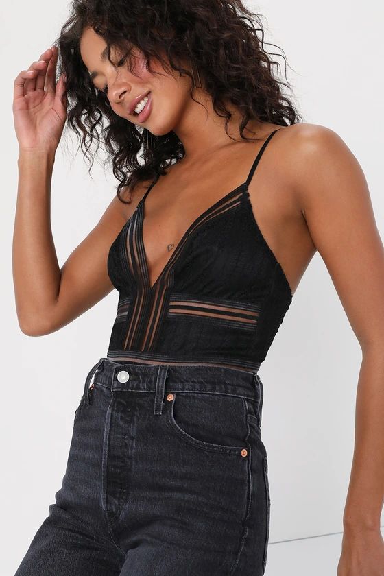 Casita Black Lace Sleeveless Bodysuit | Lulus (US)