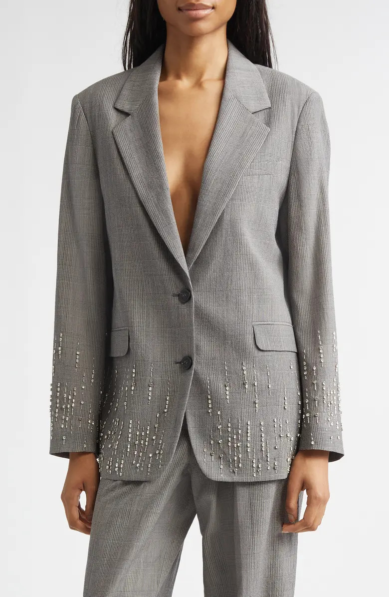 Crystal Embellished Prince of Wales Check Oversize Virgin Wool Blazer | Nordstrom