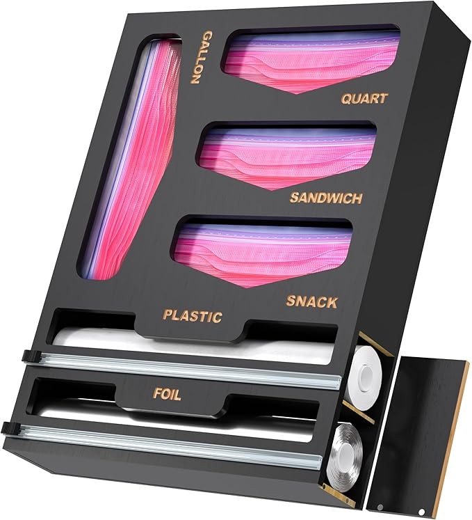 6 in 1 Bag Organizer and Wrap Dispenser with Magnetic Lid - Plastic Wrap Dispenser with Cutter fo... | Amazon (US)