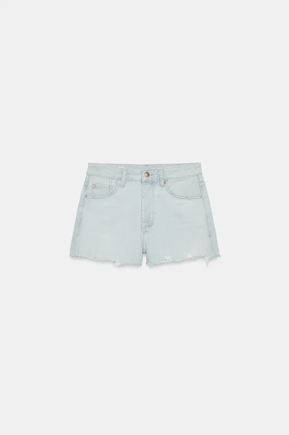 TRF MID-RISE RIPPED DENIM SHORTS | Zara UK