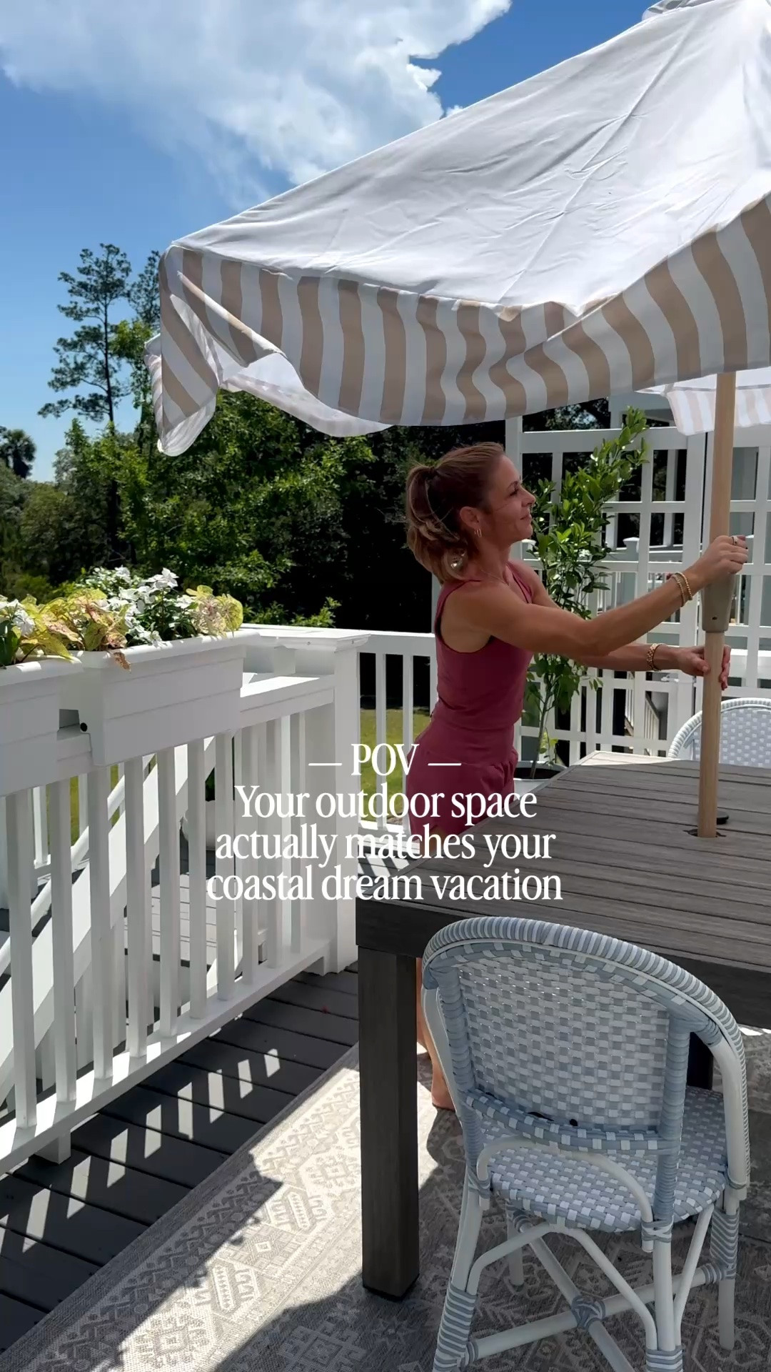 #ad Our outdoor spaces have really come together, thanks to @Wayfair! After having this back porch added on last year, it stayed undecorated until now! It’s giving me those coastal vacation vibes every time I come out here. 
#wishyouwerehere #outdoor #wayfair #wayfairpartner
