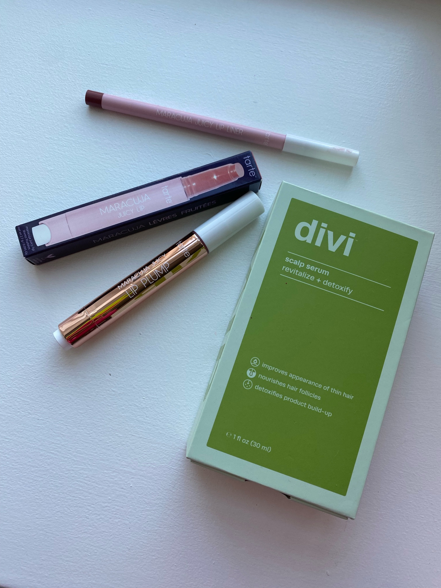 Divi Scalp Serum 
Tarte Dani Duo Juicy Lip 

#LTKbeauty #LTKover40