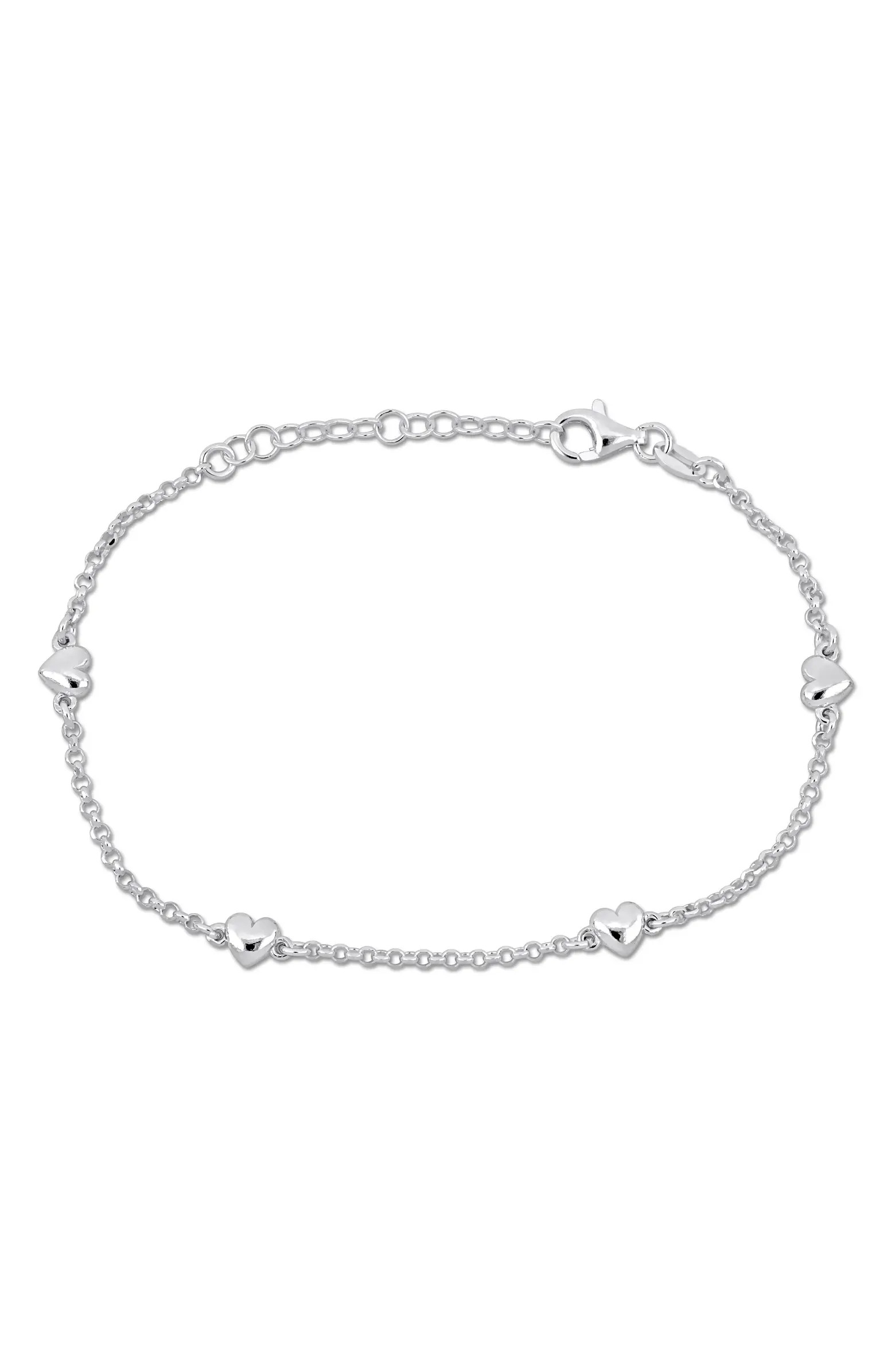 Sterling Silver Heart Charm Station Bracelet | Nordstrom Rack