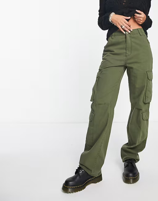 Bershka multipocket cargo pants in light olive | ASOS (Global)