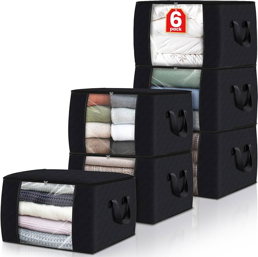 Fab totes 6 Pack Clothes Storage, Foldable Thick Fabric Blanket Storage Bags, Storage Containers ... | Amazon (US)