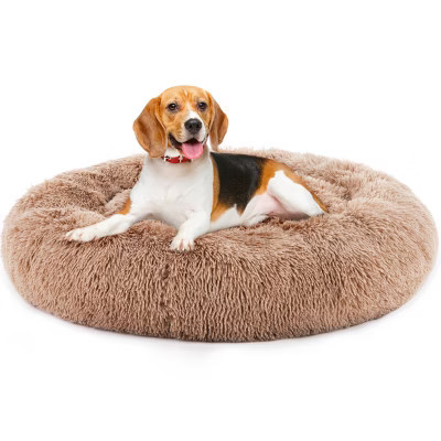 Lyngins Large Dog Bed, Round Fluffy Plush Faux Fur Cat Bed, Non-Slip Pet Bed, Machine Washable Dog Couch Bed with Durable Design, Brown | Target