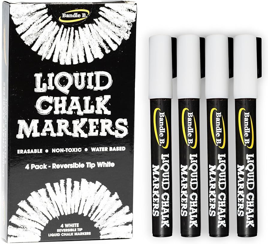 4-Pack White Erasable Chalk Markers - Non-Toxic, Water-Based, Reversible Tips For Kids & Adults, ... | Amazon (US)