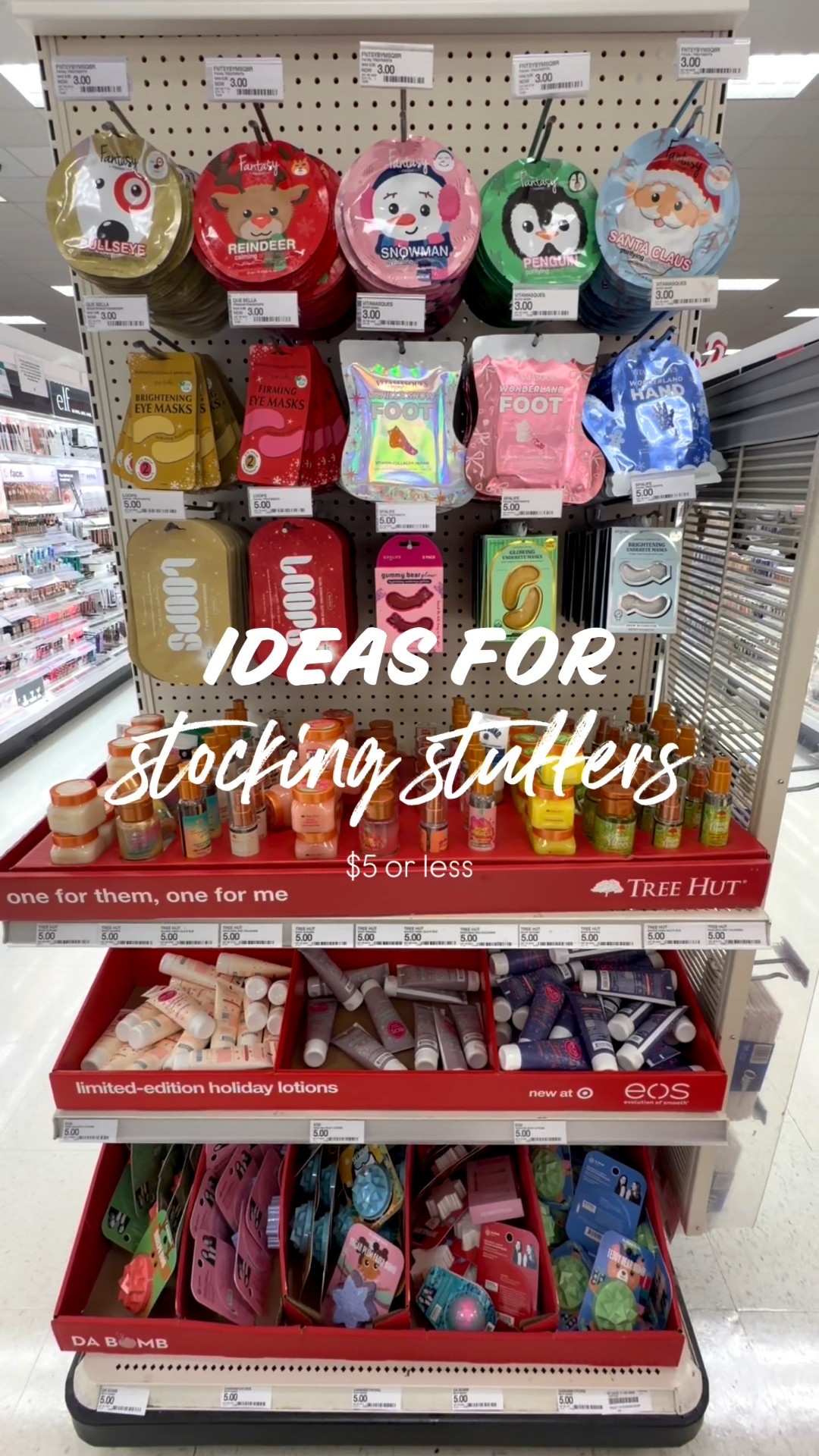 Stocking stuffers under $5 from Target you need this holiday season 🎄✨ Perfect for women, teens, and girls who love affordable self-care! These budget-friendly beauty finds make the cutest gift ideas — great for teacher gifts, coworker gifts, Secret Santa, and last-minute stocking fillers.

Sharing all my favorites: face masks, under-eye masks, hand masks, foot masks, lip balms, shower steamers, body scrubs, shave oils, mists + mini beauty essentials — all from Target Beauty and all super affordable.

If you’re looking for cheap stocking stuffer ideas, Target beauty gifts, spa gifts under $5, or easy holiday gift ideas, this roundup is for you. Save + shop everything linked below! 🎁❤️

#LTKGiftGuide #LTKselfcare #LTKHoliday