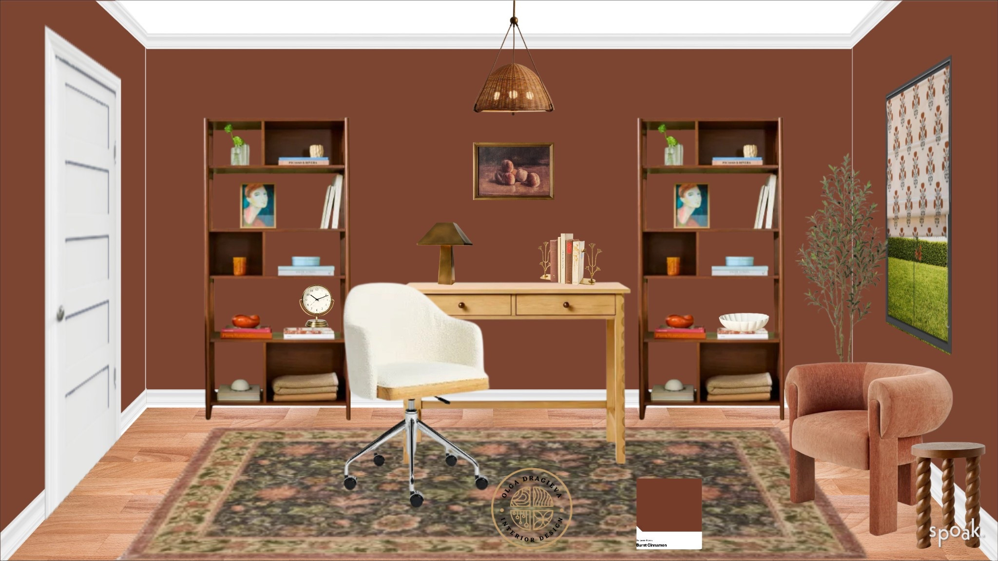 Gorgeous office space, new desk and office Boucle chair from Studio McGee for Target, beautiful pendant light by Jake Arnold for Crate & Barrel, vintage-style rug, beautiful bookcases and side chair from Article, wall art from Magnolia. And what do you think about this gorgeous wall color?!? #homedecor #falltrends #homeoffice 

#LTKStyleTip #LTKHome #LTKSeasonal