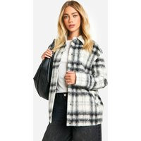 Womens Flannel Wool Look Shacket - Black - 4 | boohoo (US & Canada)
