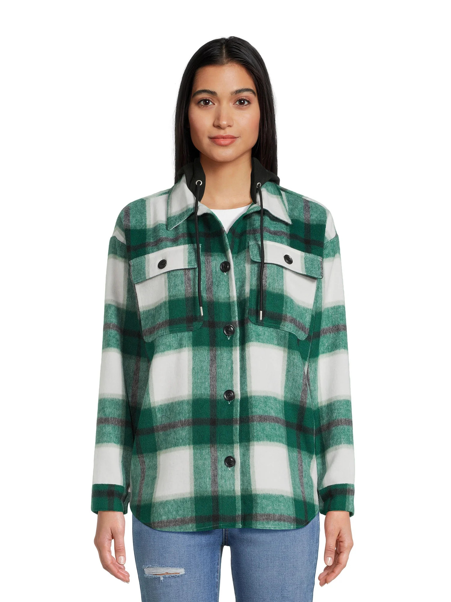 No Boundaries Juniors Shirt Jacket With Hood, Sizes XS-3XL | Walmart (US)