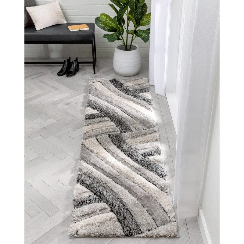 San Francisco Geometric Shag Area Rug in Dark Gray/ Light Gray | Wayfair North America