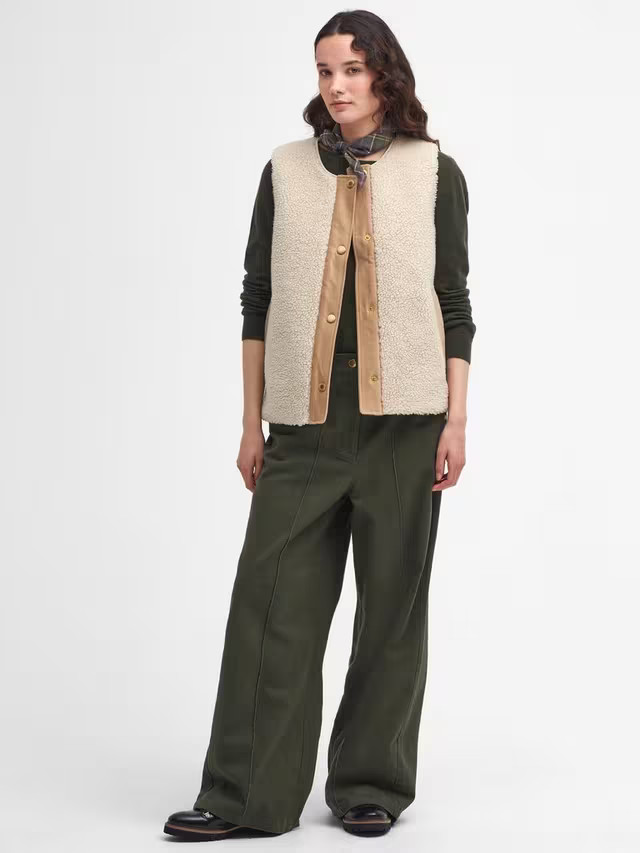Barbour Dulsie Teddy Fleece Liner Gilet, Ecru | John Lewis (UK)