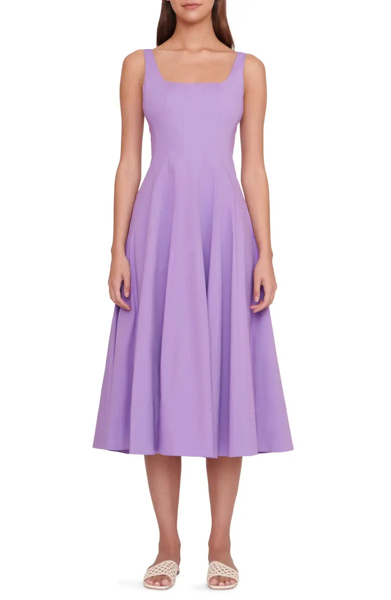 STAUD Wells Stretch Cotton Poplin Midi Fit & Flare Dress | Nordstrom | Nordstrom